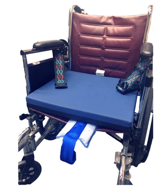 Resident-Release Slide Control Belts for wheelchair easily fits under the seat and around it