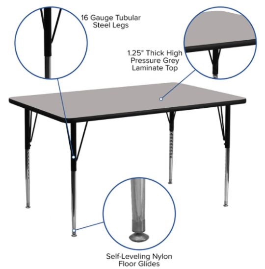 Classroom Activity Table - Large 24 in x 60 in Rectangular with HP Laminate Top - Table details.