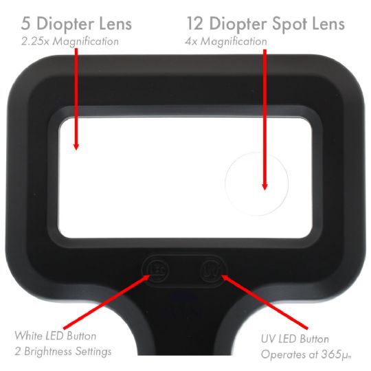 Dual Lens Magnifier with 2.25x and 4x Magnification and LED Controls