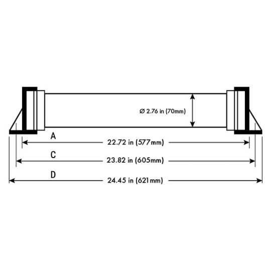 Dimensional diagram of the 22.72 in. tubular LED machine light