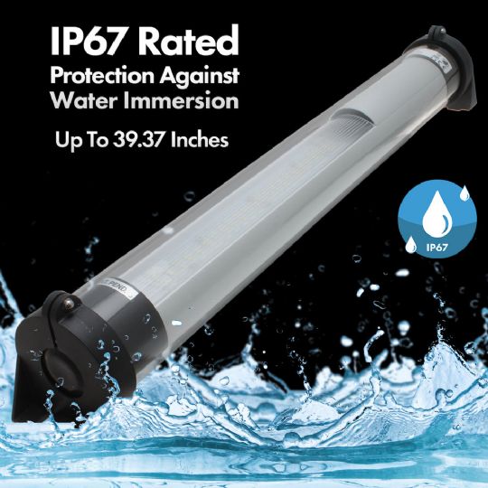 IP67-rated tubular LED machine light with water immersion protection up to 39.37 inches