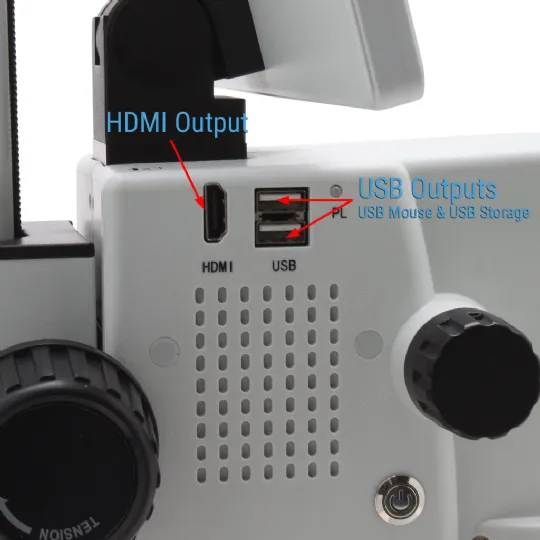 HDMI and USB outputs on Aven MicroVue Digital Microscope for external display and data storage