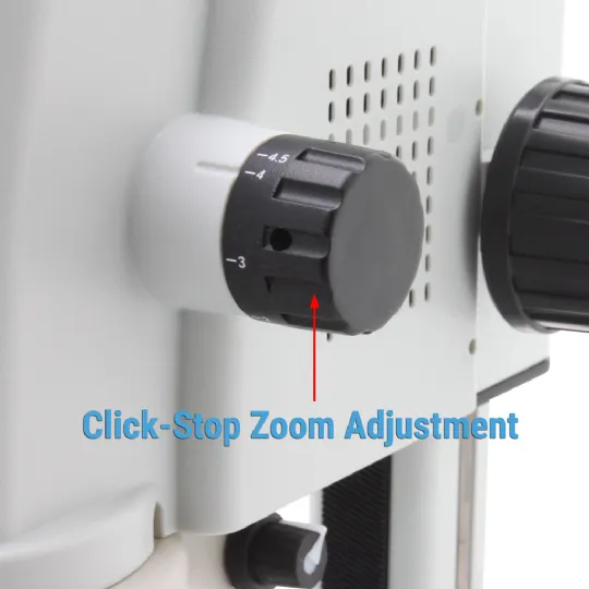 Click-stop zoom adjustment knob for precise magnification control on Aven MicroVue Digital Microscope