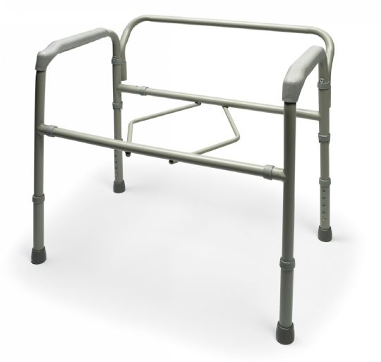 The Bariatric Steel Folding Commode works as a toilet safety frame