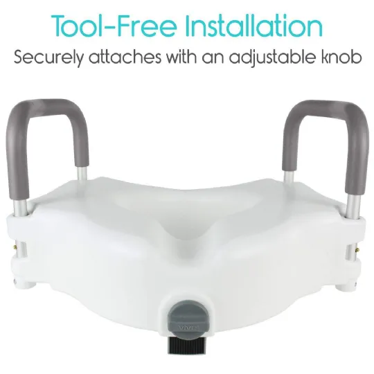 Vive raised toilet seat with tool-free installation and adjustable knob