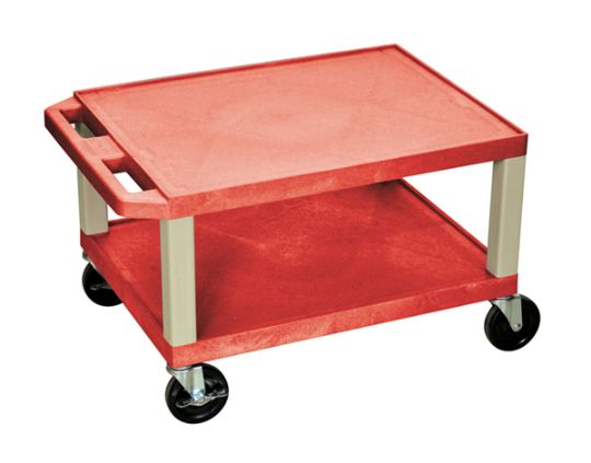 Red 16 Inch Two Shelf AV Push Cart