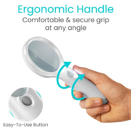 Ergonomic LED magnifying glass with a comfortable grip and easy-to-use button