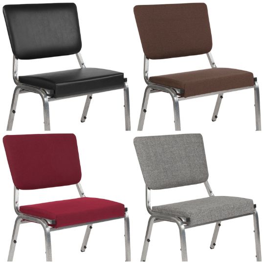 3/4 open panel back option comes in five colorways (black vinyl, brown fabric, burgundy fabric, and grey fabric) black fabric pictured in main photos