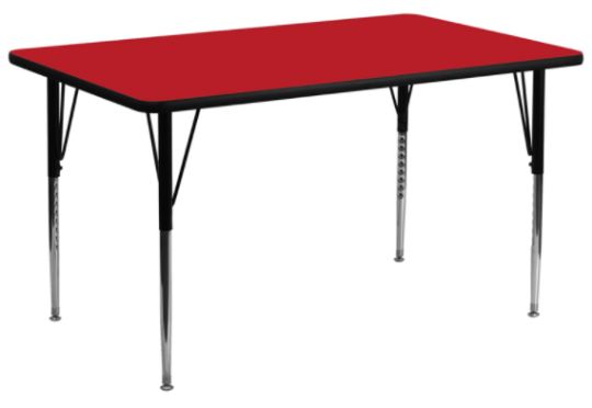 Classroom Activity Table - Large 30 in x 72 in Rectangular with HP Laminate Top - Red