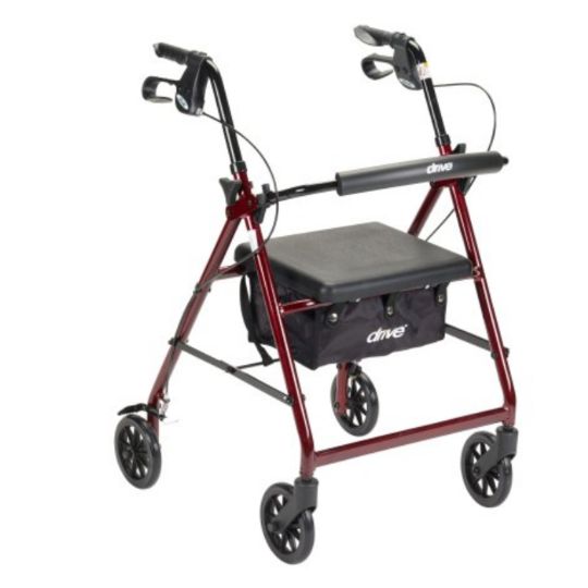 Red McKesson Four Wheel Rollator with Folding Aluminum Frame
