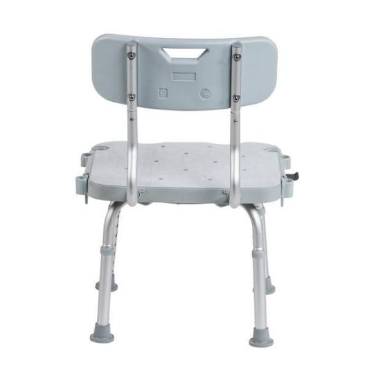 Rear view of bath chair with sturdy backrest and non-slip legs for stability