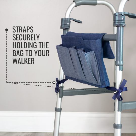 Straps securely holding the bag to your walker