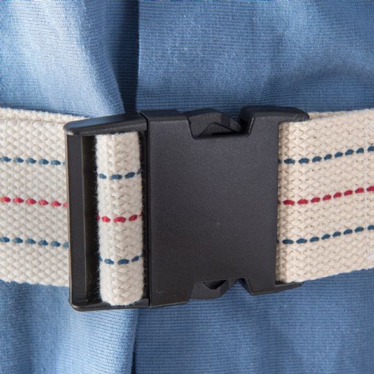 Close-up of durable snap buckle on the cotton gait belt