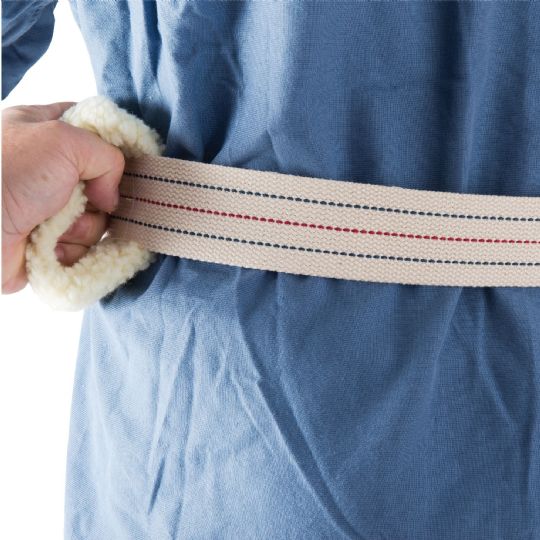 Hand gripping padded loop on gait belt for secure patient support