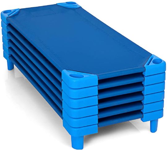 Stackable blue toddler cots for daycare and classroom use