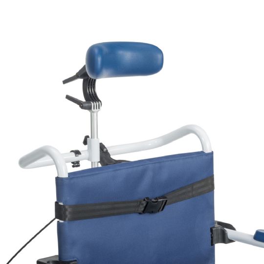 Detailed look at the adjustable headrest and upper back support, demonstrating the chair's focus on user comfort and proper positioning.