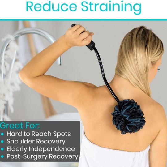 Reduce straining with a bendable loofah brush for hard-to-reach spots