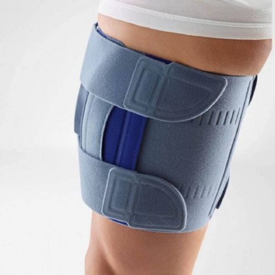 Adjustable thigh brace with velcro straps for secure and comfortable support