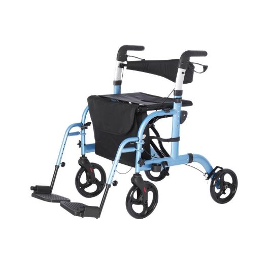 Footrests swing and lock out of the way when in rollator mode