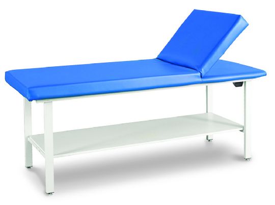 Winco Adjustable Backrest Treatment Tables shown in Royal Blue Upholstery Color and with Optional Upgrade Shelf