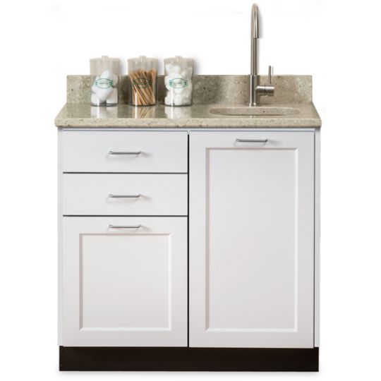 Base Cabinet in Arctic White Finish with Ivory Wave Quartz Countertop (Accessories Not Included)