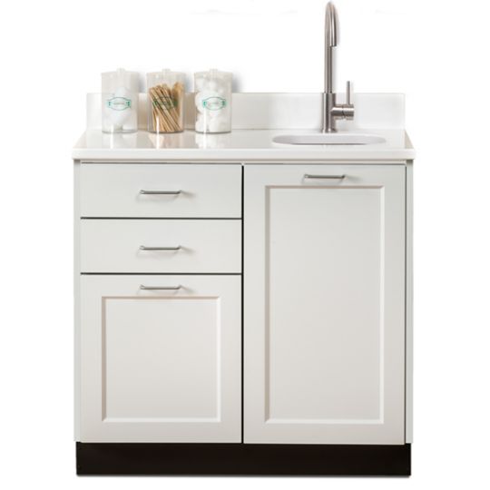 Base Cabinet in Arctic White Finish with Royale Blanc Countertop (Accessories Not Included)