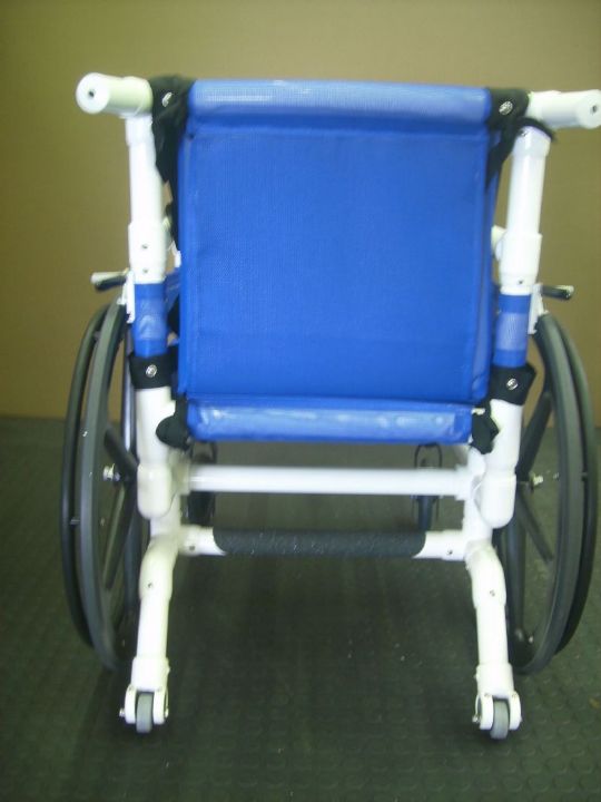 The AquaTrek Pool Wheelchair is equipped with anti-tipping casters in the rear.