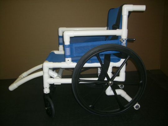 The AquaTrek Pool Wheelchair is equipped with a retractable footrest.