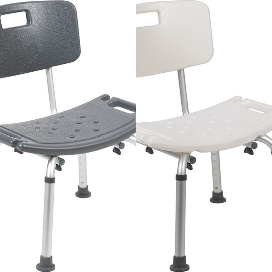 Stool with optional seat back comes in two colors (gray and white)
