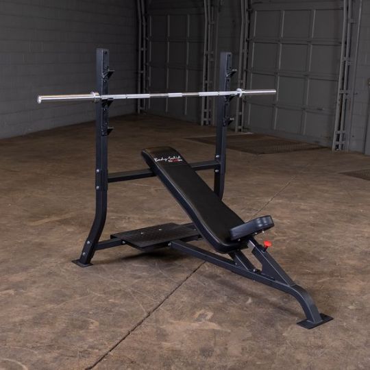 Bench showing with barbell bar only (barbell not included)