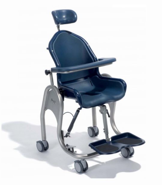 Pediatric Shower Chair shown with optional Headrest, Arm Table, and Footrest