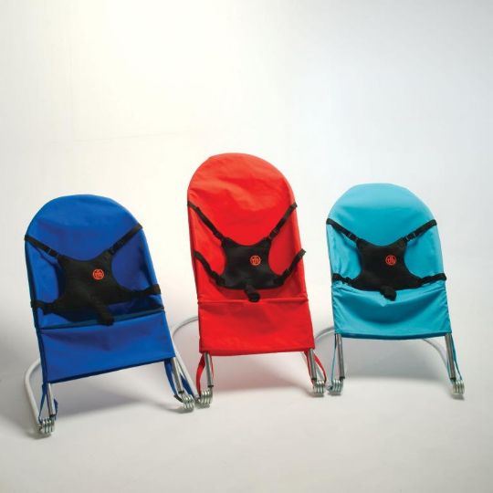 From Left to Right, Standard, Large, and Light sizes of Bouncing Chair shown.