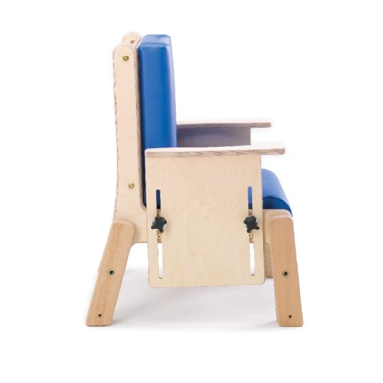 Closed-base armrests reduce sensory input and are height-adjustable