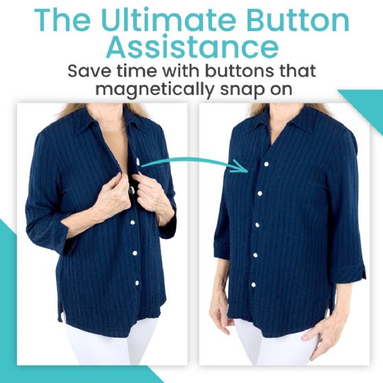 Magnetic button fastener for easy and independent dressing