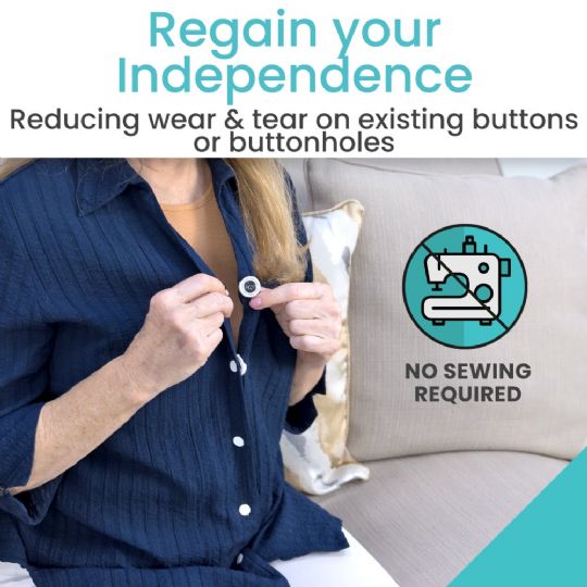 No-sew magnetic button aid for easy dressing and less wear