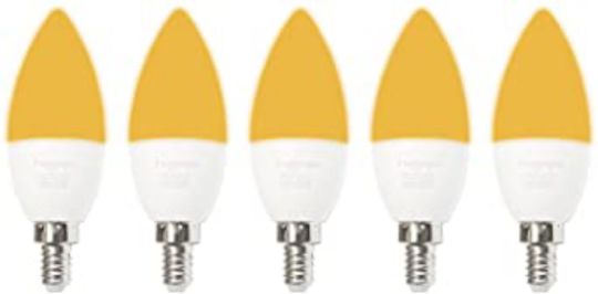 Amber Light Candelabra Light Bulbs come in a pack of five (5)