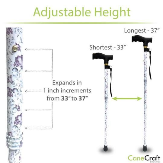 The CaneCraft Folding Cane is height adjustable 