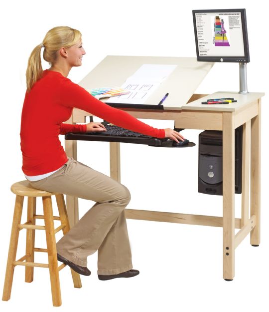 Drawing CAD Table Workstation with Adjustable Drawing Surface
