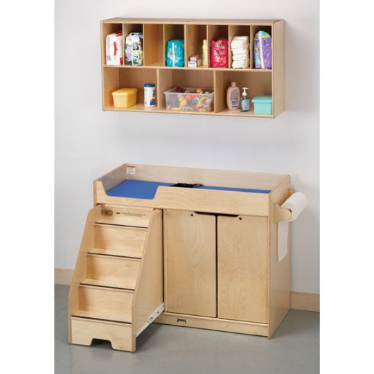 The Changing Table Dresser with Stairs is ideal for daycare centers 