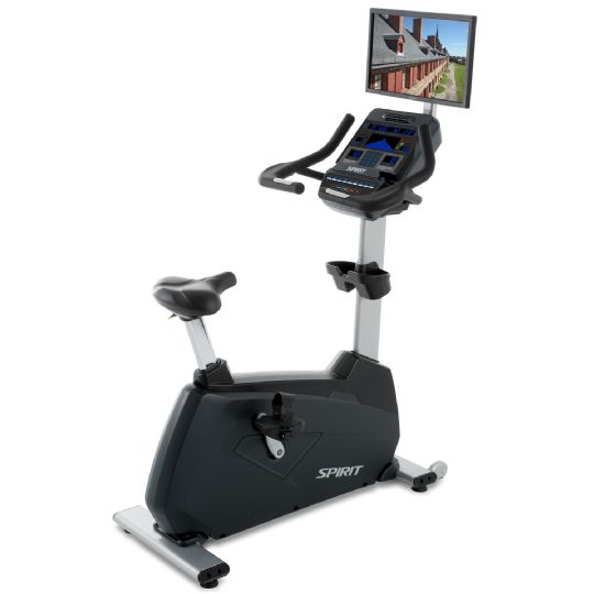 CU900 Commercial Upright Exercise Bike picture shows the optional add-on of the tv bracket