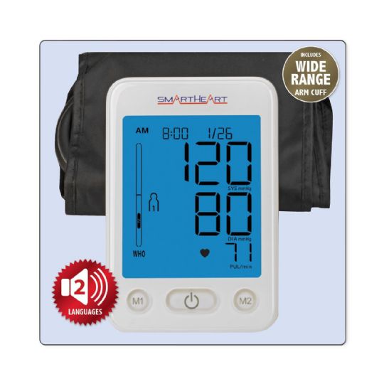 SmartHeart Blood Pressure Monitor with Wide-Range Cuff and Bilingual Display