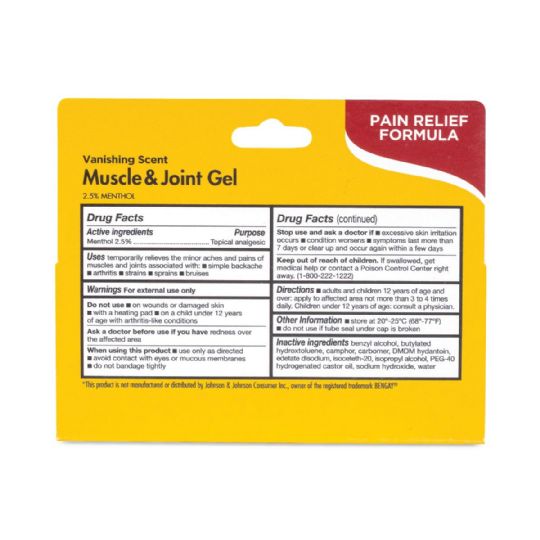 TheraCare Muscle & Joint Gel packaging with drug facts, active ingredients and warnings