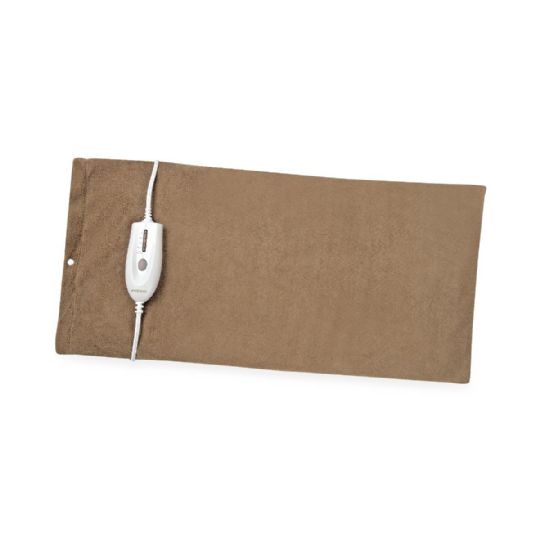 Soft micro-plush heating pad with attached adjustable heat controller