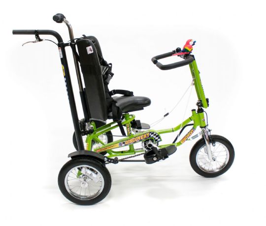 Side view of DCP 12 Pediatric Trike in Toxic Green color option