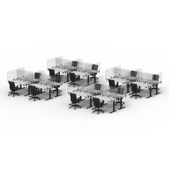Acrylic panels can provide safety for a variety of different desk configurations. 