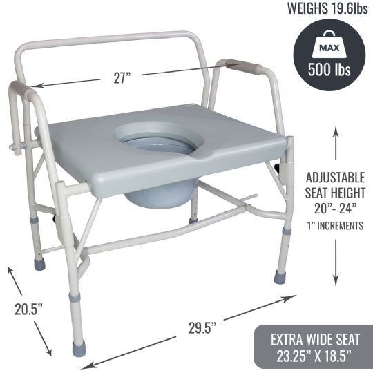 500lb Capacity Adjustable Height Toilet Chair