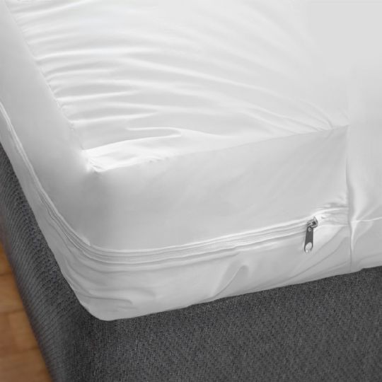 DMI Protective Mattress Cover - Waterproof and Hypoallergenic - Cover is shown in Contoured Plastic with Zipper Closure 