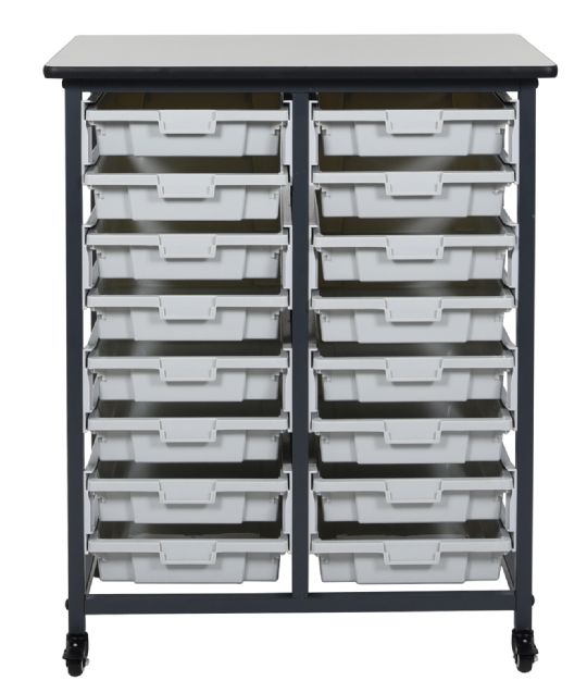 Front view of Double Rack Unit with 16 Small Bins.
