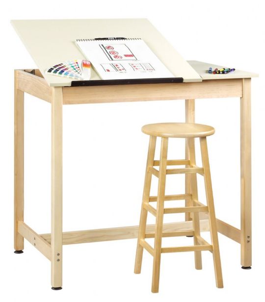 Adjustable Art Desk in use with stool