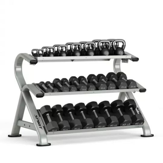 ST800DR3 3-Tier Dumbbell and Kettlebell Rack picture views the product in use